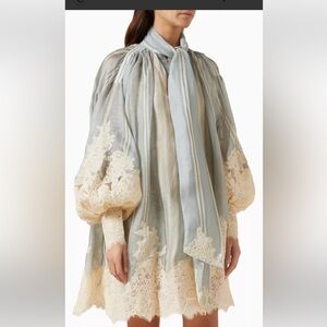NWOT Zimmermann Lyrical Lace Edge Linen Silk Mini Dress Sz 1